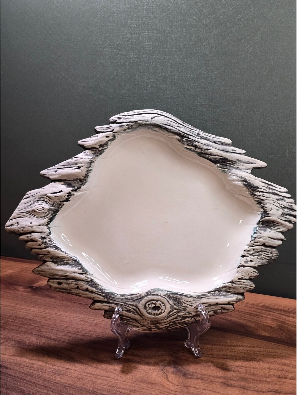 Vintage Frazier-Bennett USA Ceramic Serving Bowl with Wood Grain Design